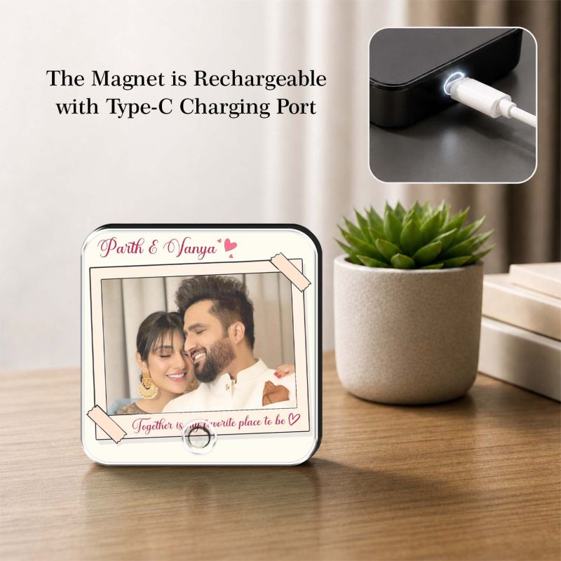 Husband Wife Personalized Musical Fridge Magnet Photo Frame for Couples | Custom Photo & Playable MP3 Audio Song Frame Rechargeable Speaker
